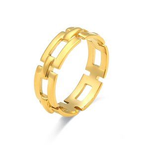 Rectangular Geometric Chain 18K Gold Plated Stainless Steel Ring